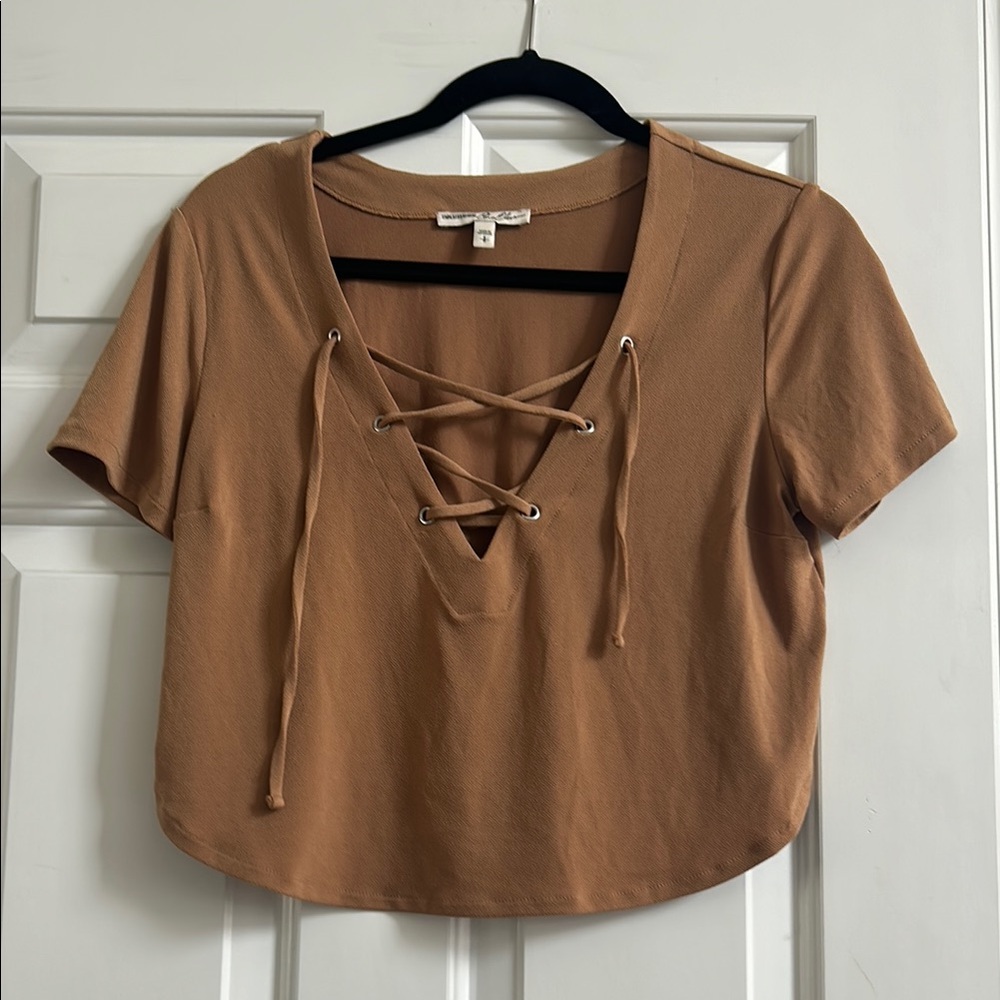 Tan Lace-Up Women's Top